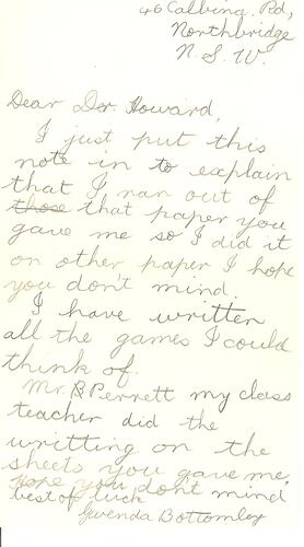 A small handwritten letter in pencil on paper