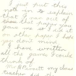 Letter - Gwenda Bottomley, to Dorothy Howard, Description of Games, 1954-1955