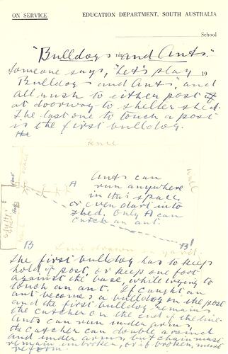 Handwritten game description in black ink on paper