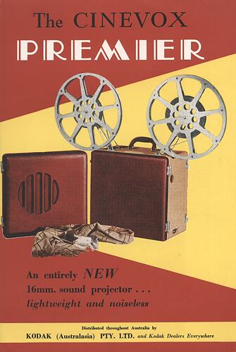 Leaflet cover with coloured image of movie projector.