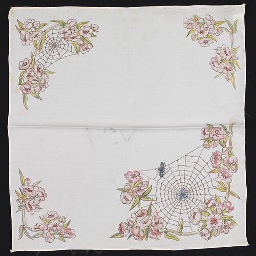 Cream Rayon Handkerchief with illustrated Cobweb.