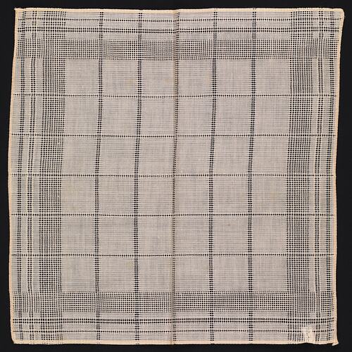 Salmon coloured handkerchief with drawn Thread Work.