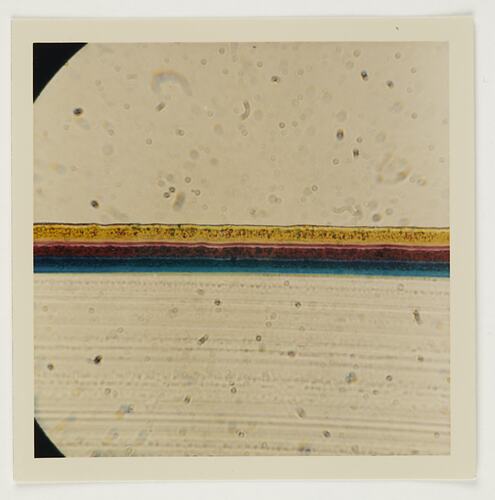 Slide 191, 'Extra Prints of Coburg Lecture', Microscopic Cross Section of Kodachrome II Film, Kodak Factory, Coburg, circa 1960s