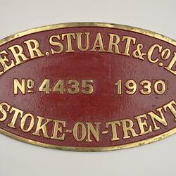 Locomotive Builders Plate - Kerr Stuart & Co. Ltd, Stoke-on-Trent, England, 1930