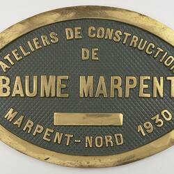 Locomotive Builders Plate - Baume & Marpent, Marpent, France, 1930