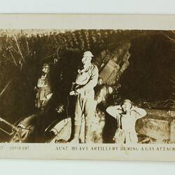 Cigarette Card - 'Aust. Heavy Artillery During a Gas Attack', Official World War I Photograph, Magpie Cigarettes, circa 1922