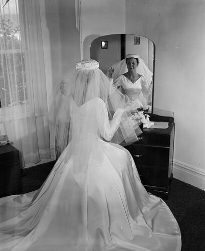 Bride Sitting at Dressing Table, Box Hill, Victoria, Dec 1958