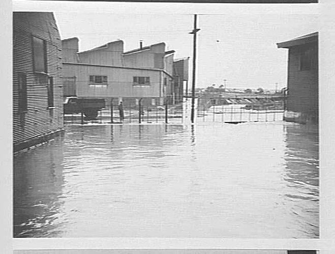Stoney Creek flooding factory grounds, Feb 1946