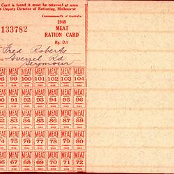 Ration Card - Meat, Commonwealth of Australia, 1948
