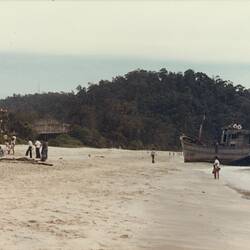 Photograph - Refugee Boat VT 017 and People on Beach, Kuantan, Malaysia, Dec 1978
