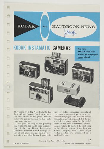 Newsletter - Eastman Kodak, 'Handbook News', 1963