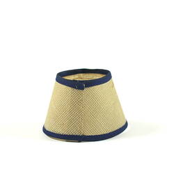 Cream toy lampshade, blue trim.