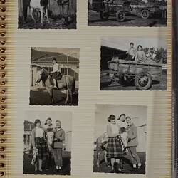 Off white photo album page with six black and white photographs.