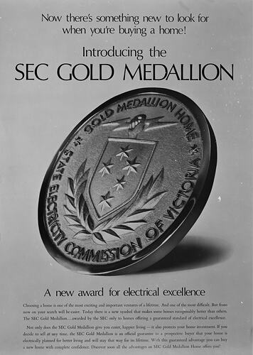 Printed text above and below medal with star detailed shield resting on wreath. Text around medal.