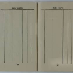 Open booklet, two white pages with black printing. Page 60 and 61.