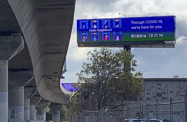 Freeway Billboard, 'Through Covid-19...', North Melbourne, May 2020