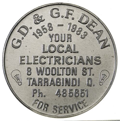 Medal - 25th Anniversary of G.D & G.F. Dean Company, 1983 AD