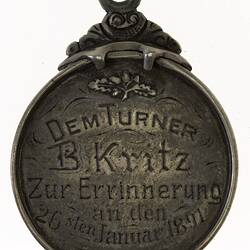 Medal - German Club, Melbourne, Australia, 1891