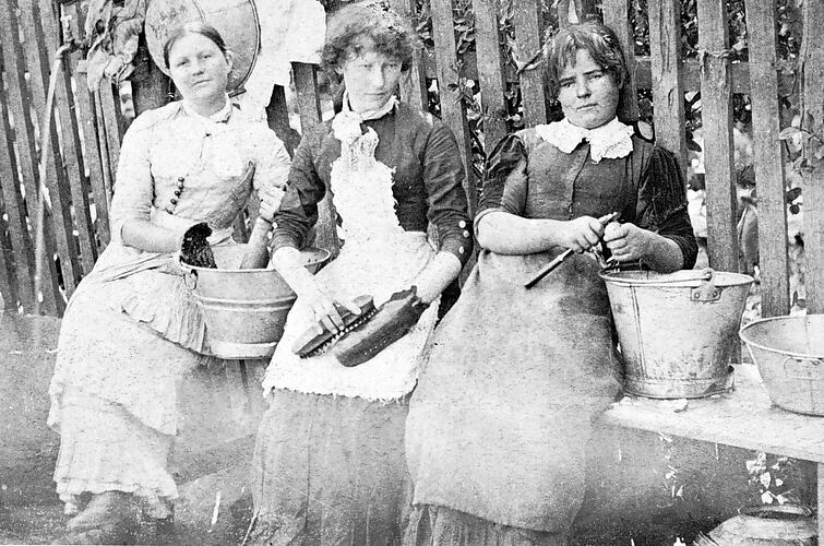 [Servants working for Madam Strachan, Creswick, about 1890.]