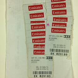 Baggage Labels - Emirates Airline, Nyuon Family, Nairobi to Melbourne, 13 Mar 2005