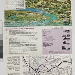Tri-folding leaflet with map, text and colour image of Westgate bridge.