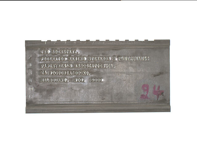 Address Plate - Federated Marine Stewards & Pantrymen's Association