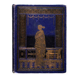 Cover of scrapbook showing classical figure.