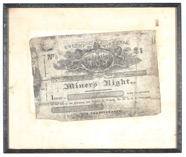 Miner's Right - Issued at Maryborough, Victoria, Feb 1865