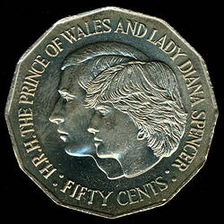 Coin - 50 Cents, Royal Wedding of Prince of Wales & Lady Diana Spencer, Australia, 1981
