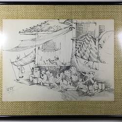 Drawing - Pen & Ink, Framed, Trieu Nhan Vinh, Belfield Camp, Kuala Lumpur, Malaysia, 1979