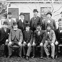 Negative - Councillors Seated Outside Shire Hall, Marong, Victoria, circa 1900