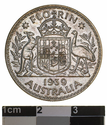 Proof Coin - Florin (2 Shillings), Australia, 1939, photographed by Museums Victoria