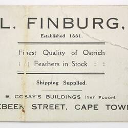 Business Card - L Finburg, South Africa, World War I, 1914-1918