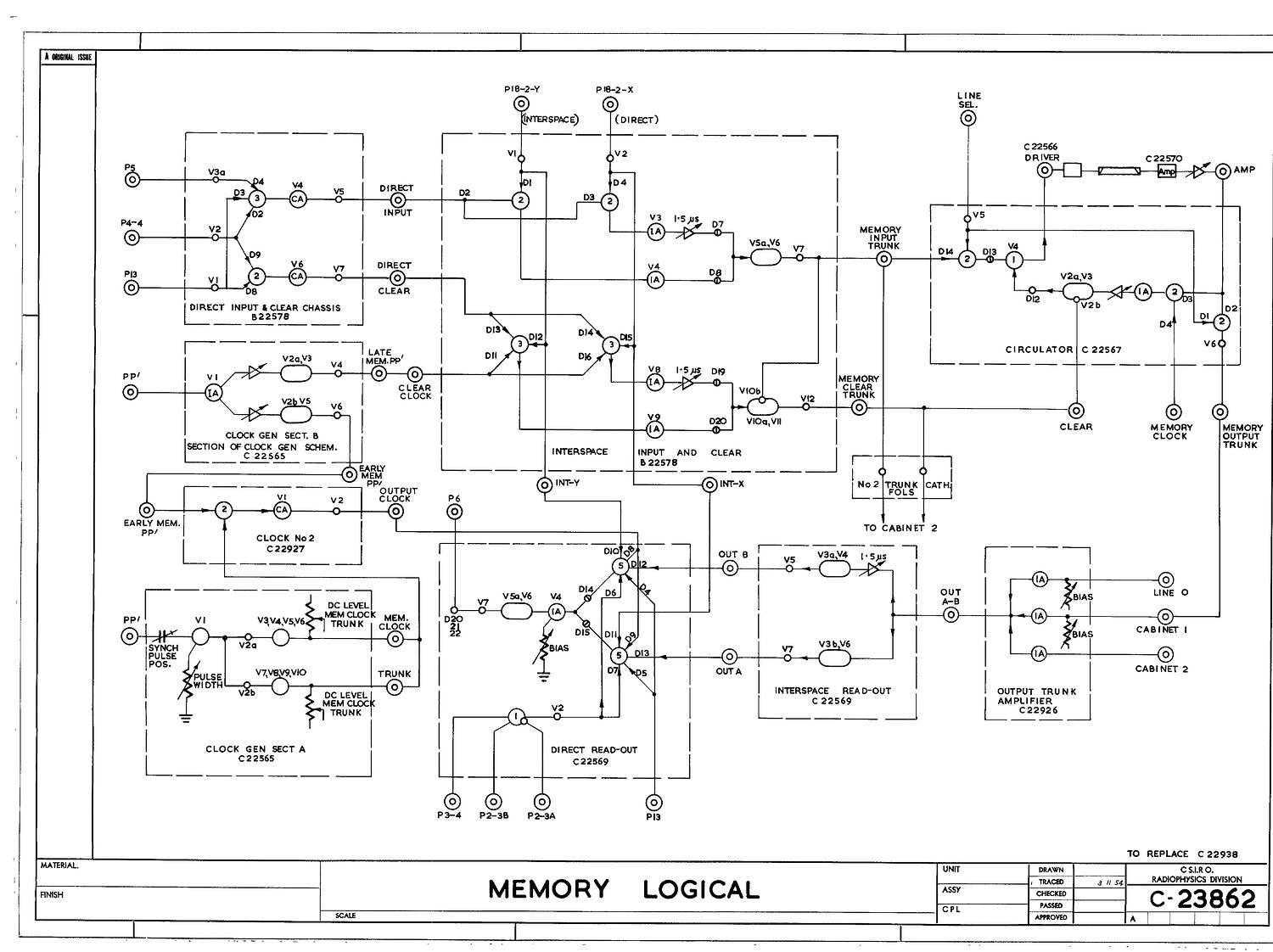 Internal Computer Memory Schematic Picture Logical Diagram - CSIRAC Computer, 'Memory Logical', C23862, 3 November ...