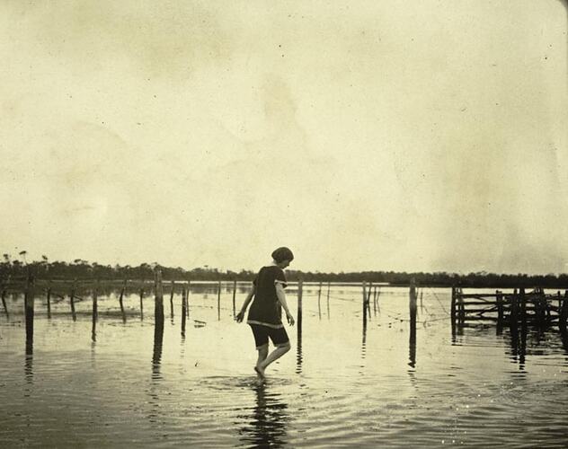Digital Photograph - Woman Wading in Water, Saint Margaret Island, circa 1910