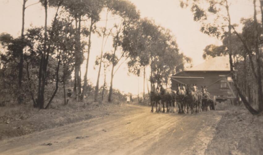 Digital Photograph - Men Transporting a House by Horse & Dray, Boronia, 1936