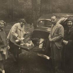 Digital Photograph - Family Picnicking out of the Boot of their Car, Sherbrooke Forest, 1955