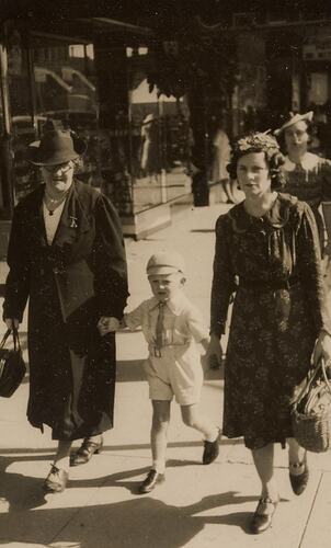 Digital Photograph - Two Women & Boy, Holding Hands, Bourke Street, Melbourne, 1938