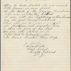Poem - J Lester, Mighty Phar Lap, 1932