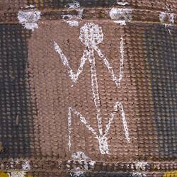 Human figure (detail) on hand painted pandanus dilly bag