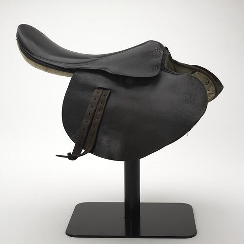 Black saddle on stand.