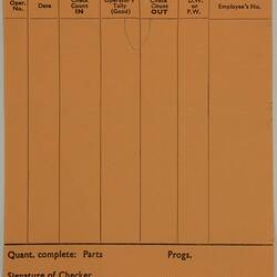 Form - Massey Ferguson, Operation Record, 1958