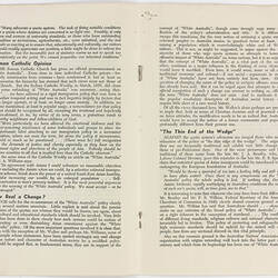 Open booklet showing two pages of text.