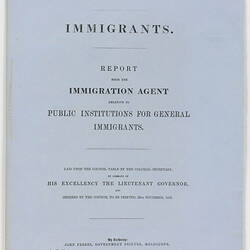 Parliamentary Paper - Immigrants, 1853