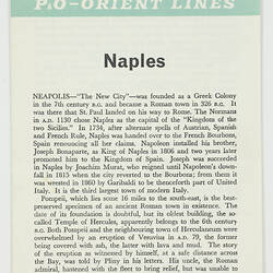 Leaflet - Naples, P&O Orient Line Port of Call, 1960s