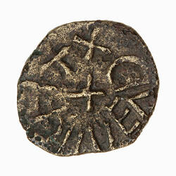 Coin, round, around central cross, XCVEIIIICEX (the E's being retrograde).