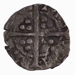 Coin, round, crowned bust of the King facing but poorly struck up; legend poorly or double struck.