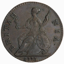 Coin - Halfpenny, George III, Great Britain, 1773 ((Reverse))
