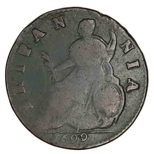 Coin - Halfpenny, William III, England, Great Britain, 1699 (Reverse)