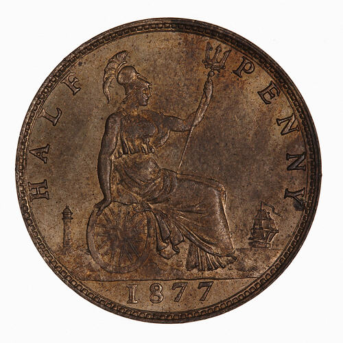 Coin - Halfpenny, Queen Victoria, Great Britain, 1877 (Reverse)